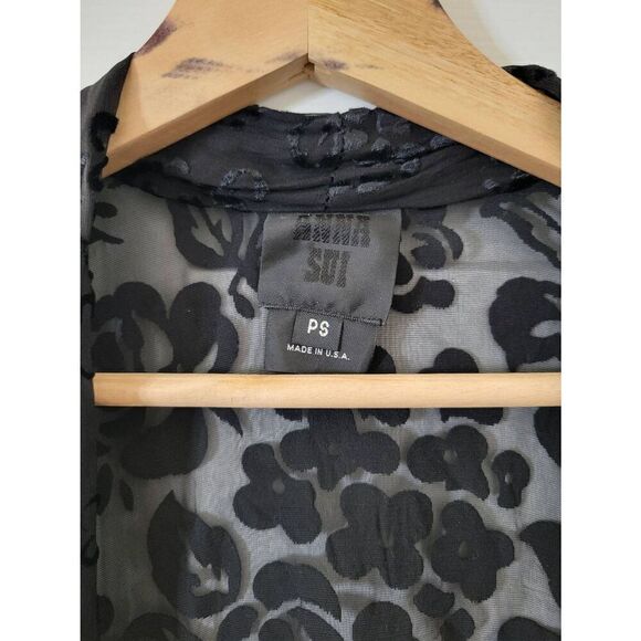 Revolve, Anna Sui Rose Border Burnout Velvet Open Cardigan in Black Multi PS - Picture 6 of 10